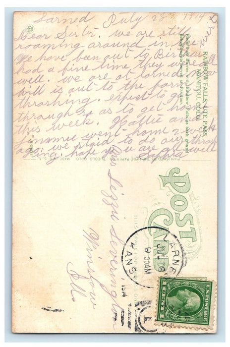 1914 View Of Rainbow Falls Ute Pass Manitou Colorado CO Posted Antique Postcard