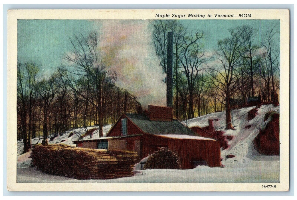1946 Maple Sugar Making In Vermont VT, Winter Snow Posted Vintage Postcard