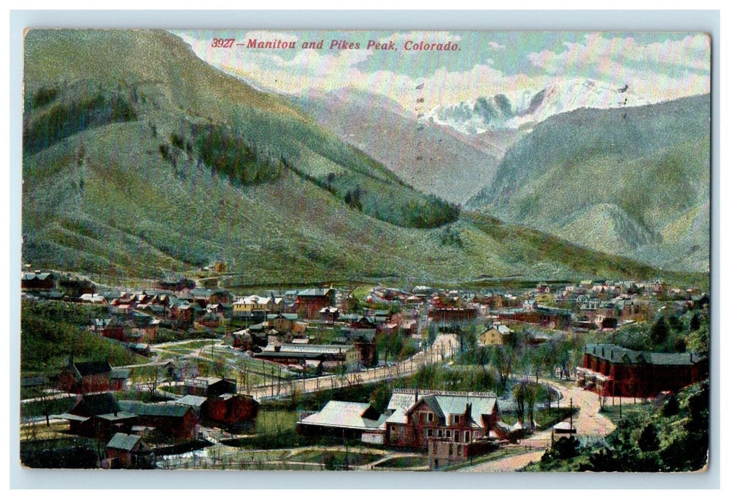 1908 Bird's Eye View Of Manitou And Pike Peaks Colorado CO Antique Postcard