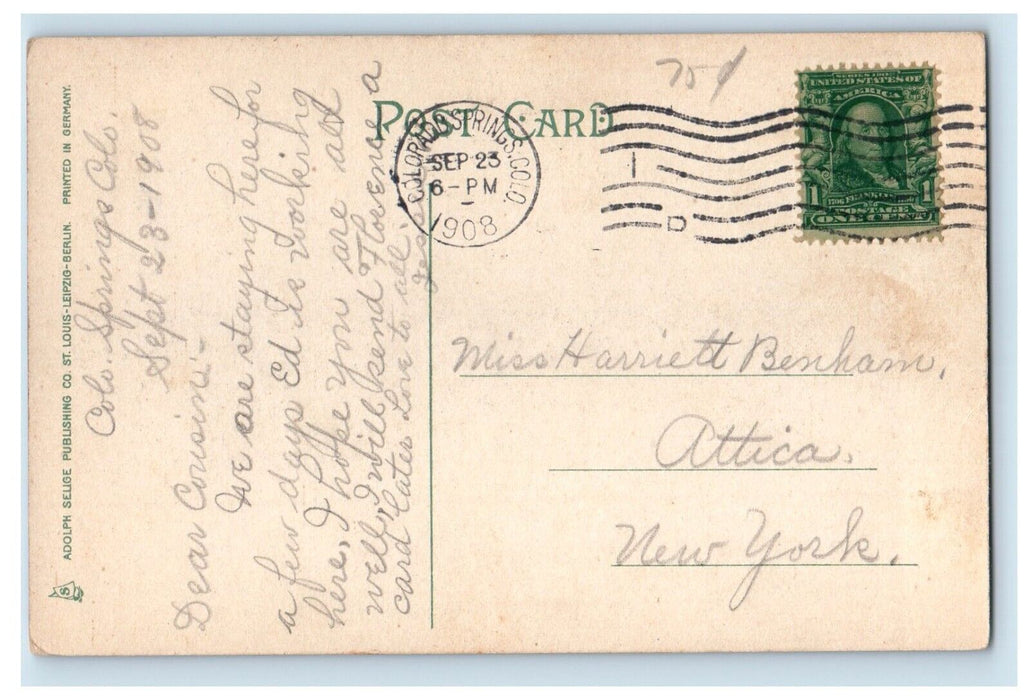 1908 Bird's Eye View Of Manitou And Pike Peaks Colorado CO Antique Postcard
