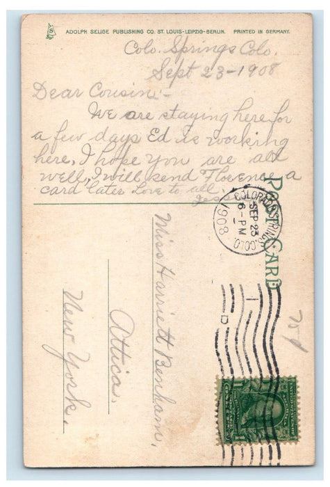 1908 Bird's Eye View Of Manitou And Pike Peaks Colorado CO Antique Postcard