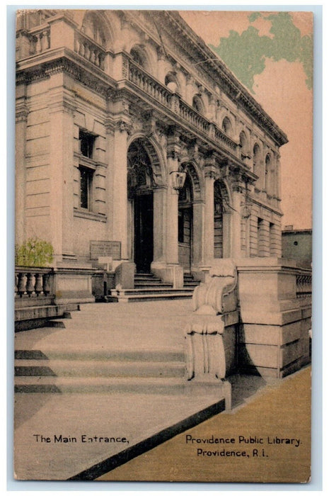 1913 Main Entrance Providence Public Library Providence Rhode Island RI Postcard