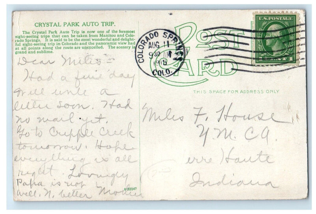 1915 Crystal Park Auto Road Car Pikes Peak Manitou Colorado Springs CO Postcard