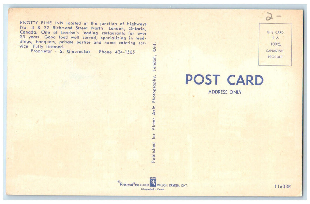 c1960's Knotty Pine Inn, Richmond Street North London Ontario Canada Postcard