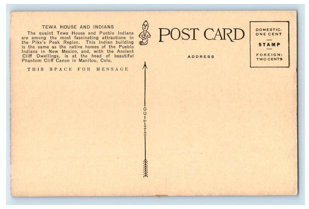Tewa House And Indians From Lower Road Phantom Cliff Canon Manitou CO Postcard