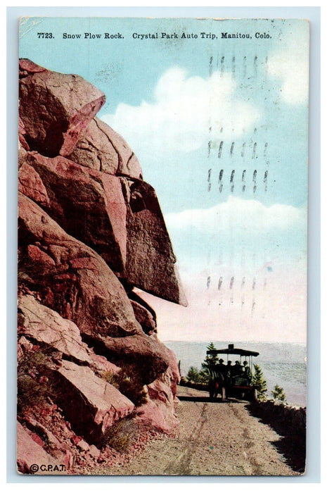1917 Snow Plow Rock Crystal Park Auto Trip Manitou Colorado CO Antique Postcard