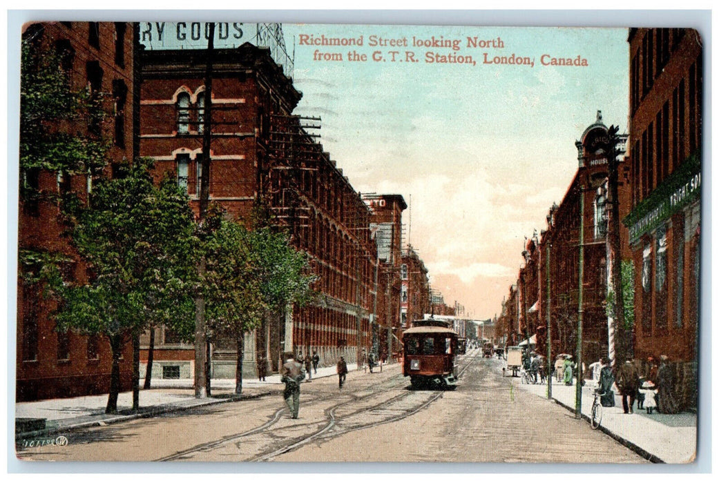 1909 Richmond St. from GTR Station London Ont. Canada Posted Postcard