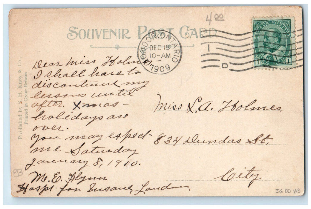 1909 Richmond St. from GTR Station London Ont. Canada Posted Postcard