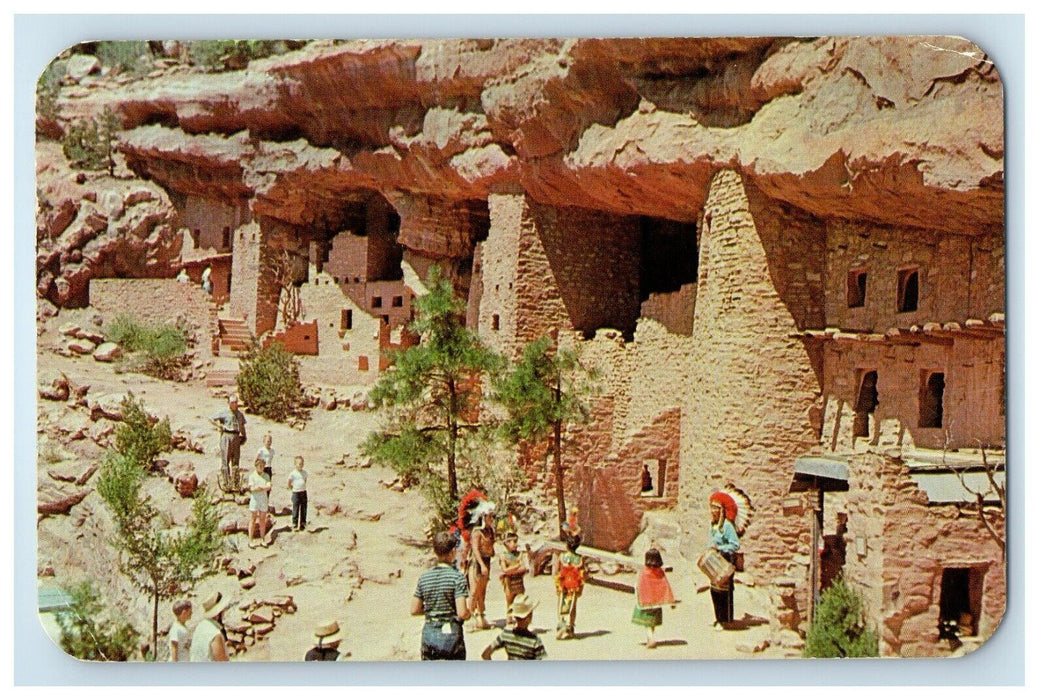 Indians Manitou Cliff Dwellings Phantom Cliff Canon Manitou Springs CO Postcard