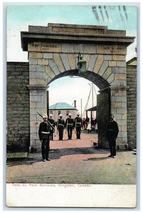 c1910 Guards Standing, Tete Du Pont Barracks Kingston Canada Antique Postcard