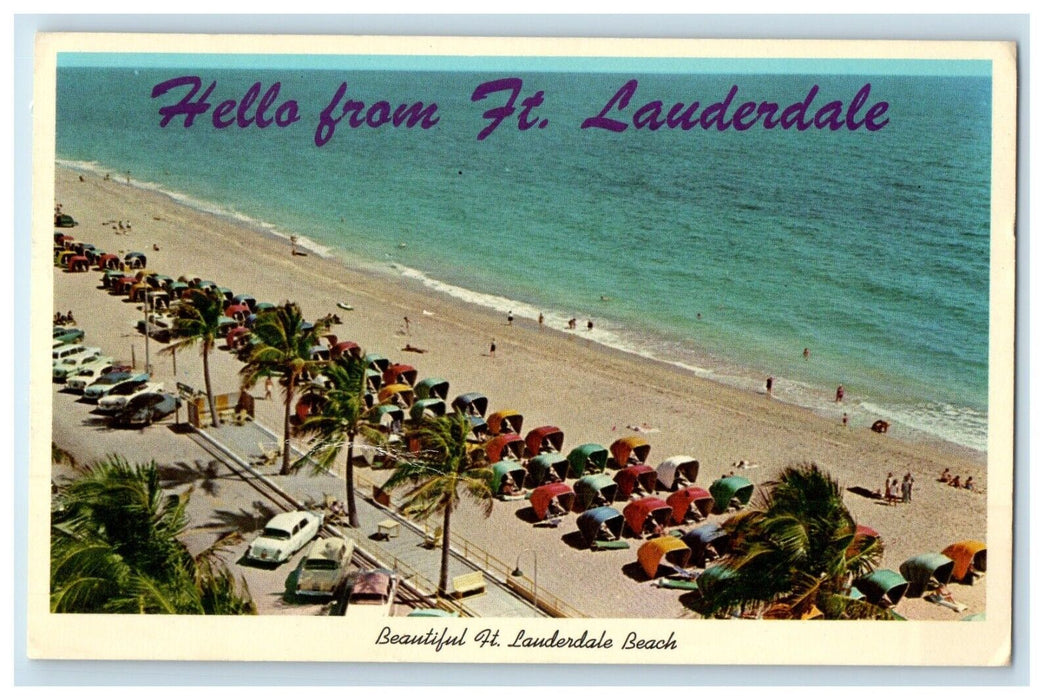 1965 Hello From Ft. Lauderdale Florida FL, Beautiful Beach View Cars Postcard
