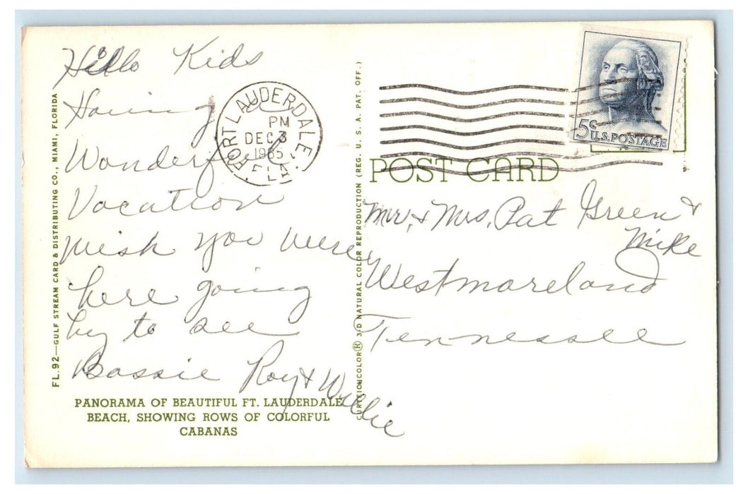 1965 Hello From Ft. Lauderdale Florida FL, Beautiful Beach View Cars Postcard