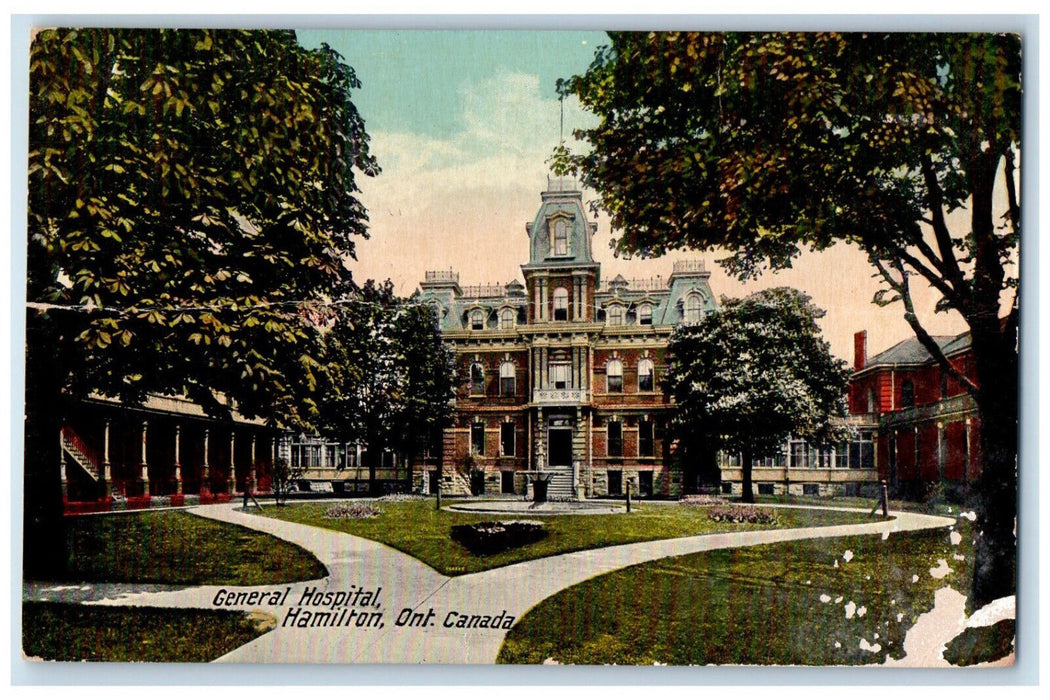 c1910 General Hospital Hamilton Ontario Canada Antique Posted Postcard