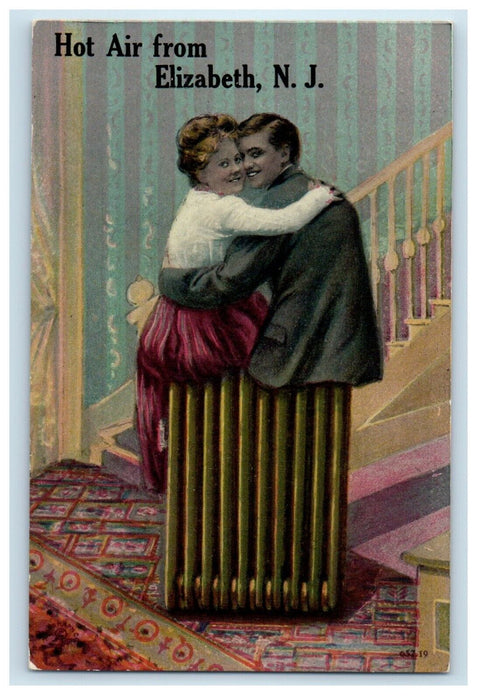 1911 Hot Air From Elizabeth New Jersey NJ, Sweet Couple Hugging Antique Postcard