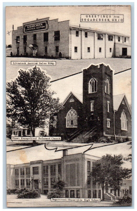 1957 Greetings From Sugarcreek Ohio OH, Multiview Posted Antique Postcard