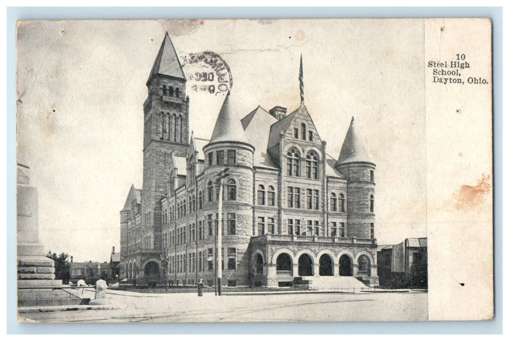 1907 Steel High School Building Street View Dayton Ohio OH Antique Postcard