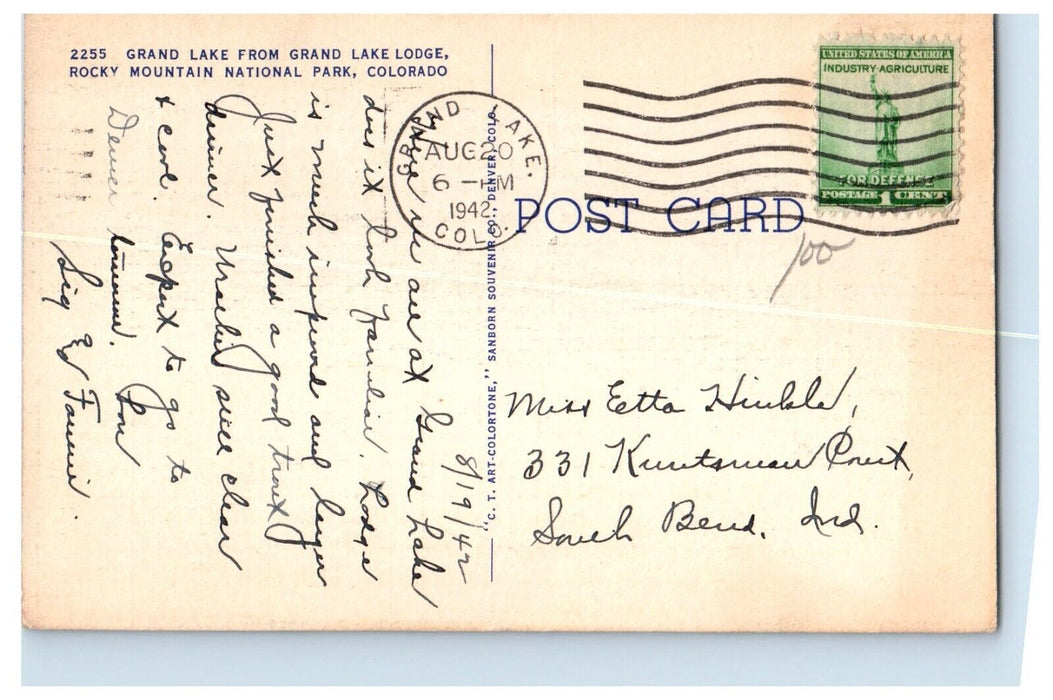 1912 Grand Lake From Grand Lake Lodge Rocky Mountain National Park CO Postcard