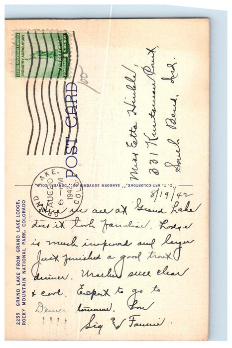 1912 Grand Lake From Grand Lake Lodge Rocky Mountain National Park CO Postcard
