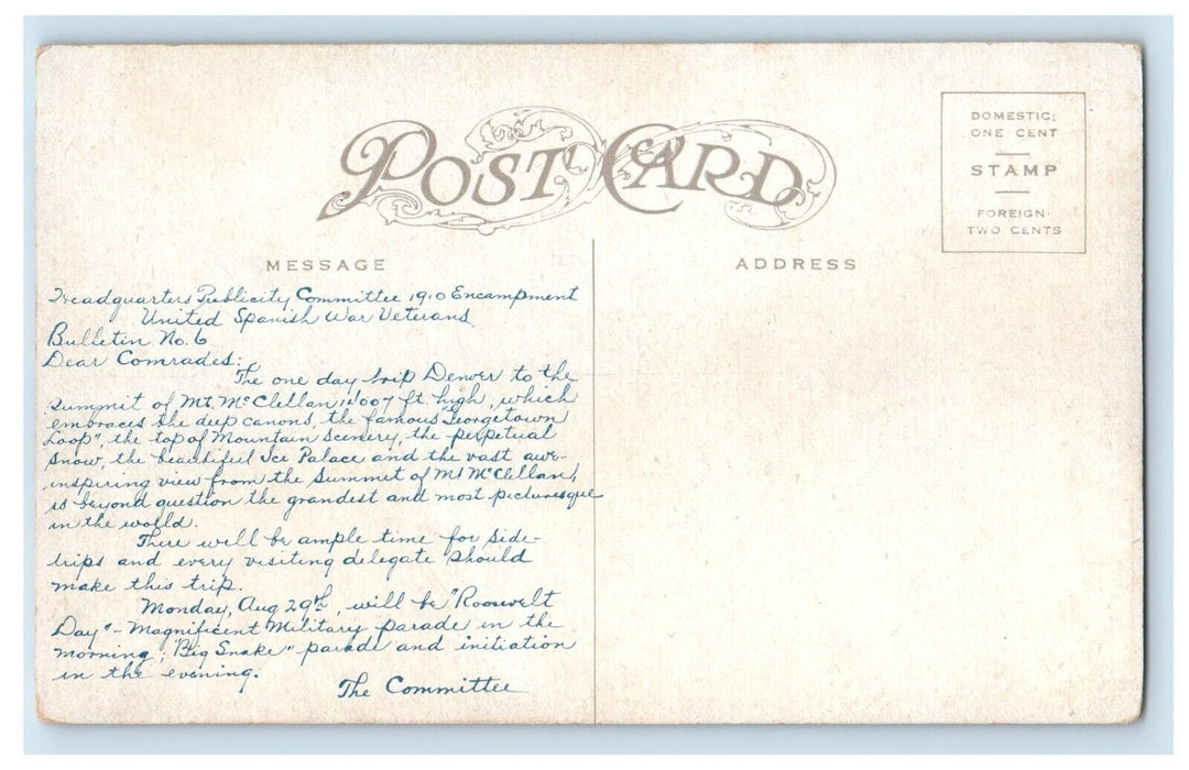 Gray's Peak Summit Of Mt. McClellan Colorado Argentine Central Ry. CO Postcard