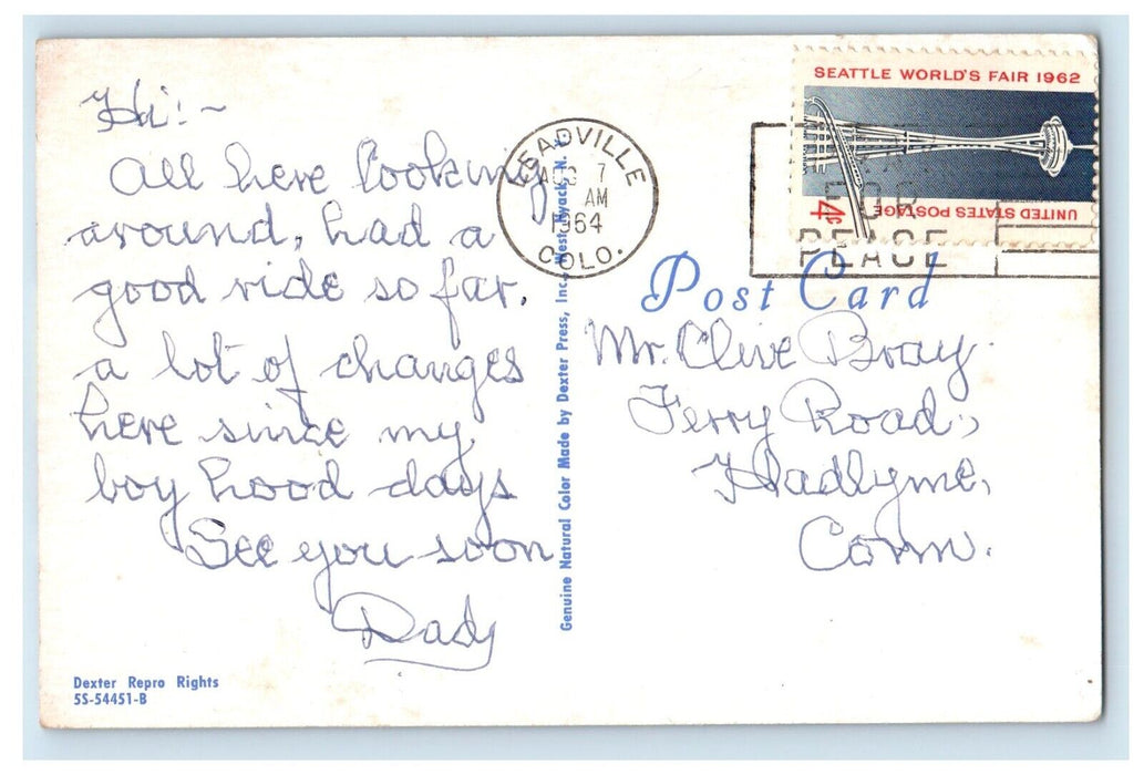 1964 Greetings From Leadville Colorado CO , Fishing Boat Fishes Banner Postcard