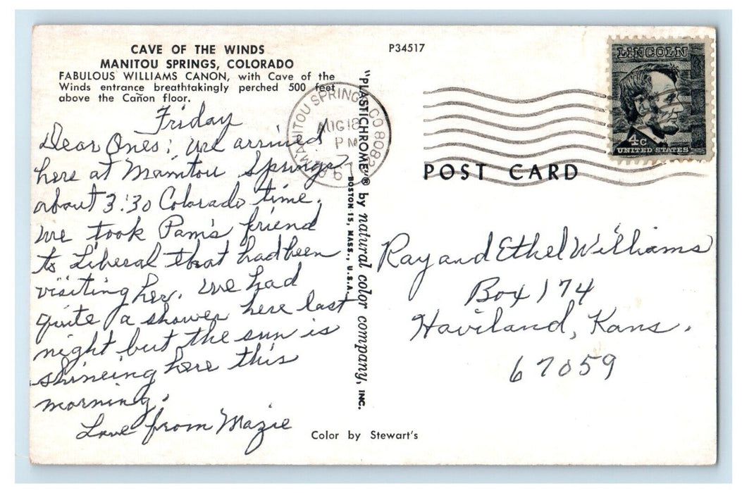 1967 Bird's Eye View Cave Of The Winds Manitou Springs Colorado CO Postcard