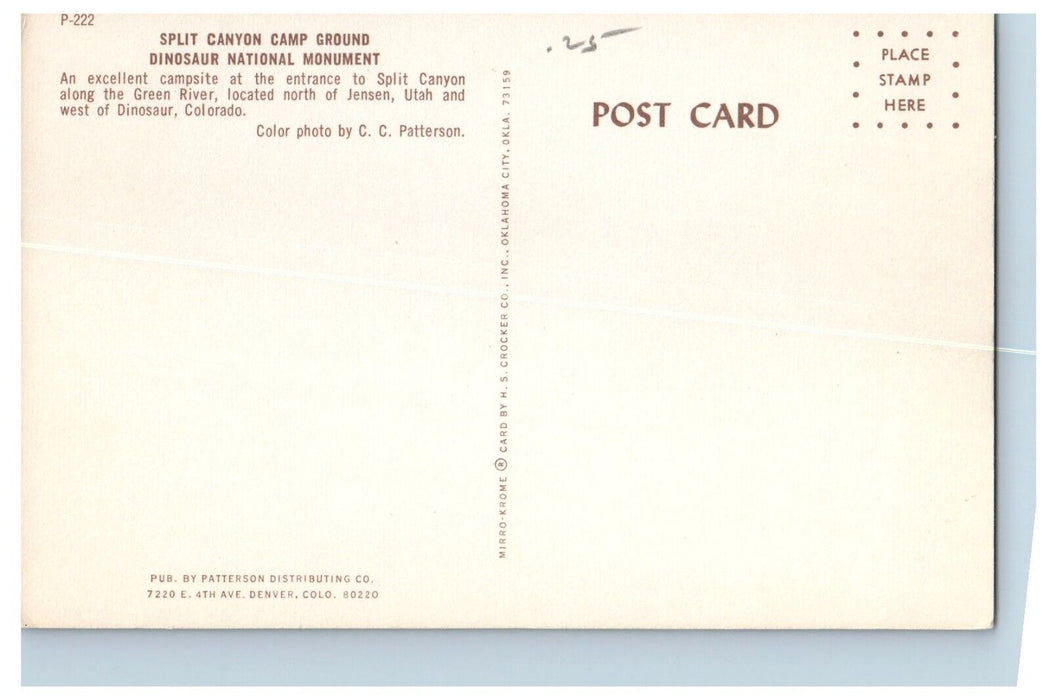 c1950's Split Canyon Camp Ground Dinasaur National Monument Colorado CO Postcard