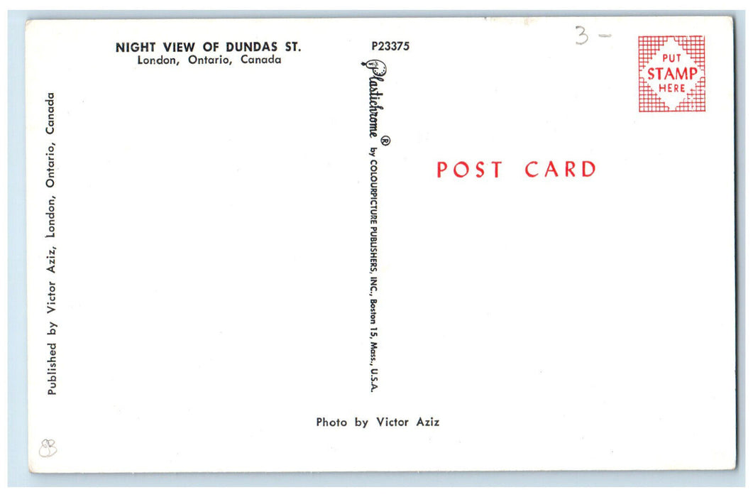 c1960s Gas, Camera Studio, Restaurant Shoes, Dundas St. at Night Canada Postcard