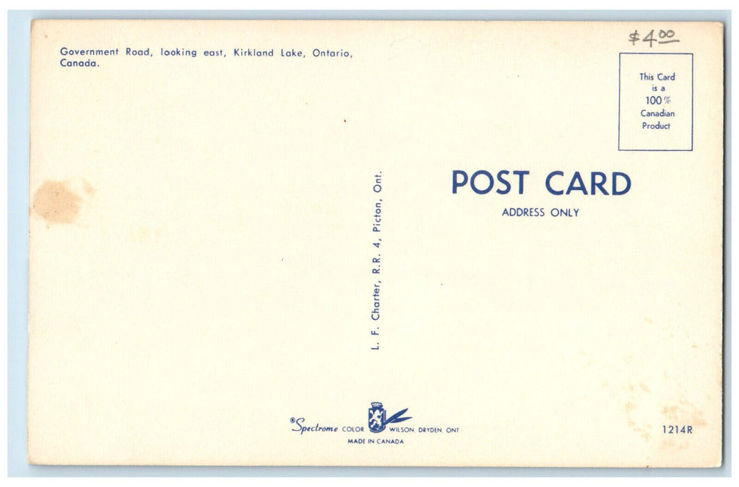 c1960's T. Eaton Co Cigar Store Government Road Kikland Lake Canada Postcard