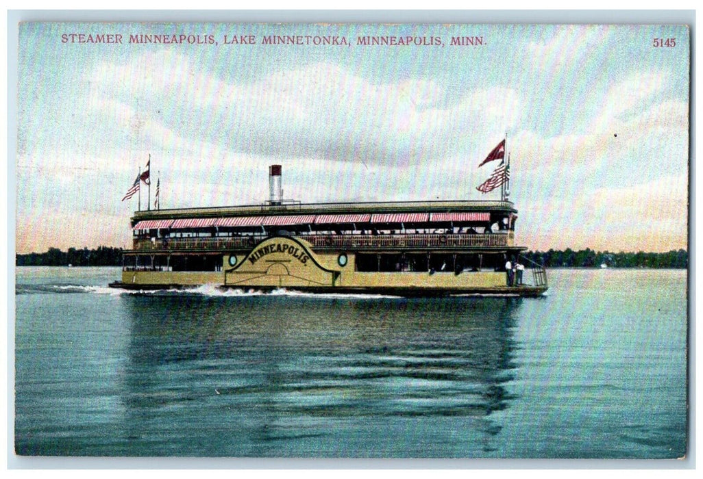 c1910 Steamer Minneapolis Lake Minnetonka Minnesota MN Vintage Antique Postcard