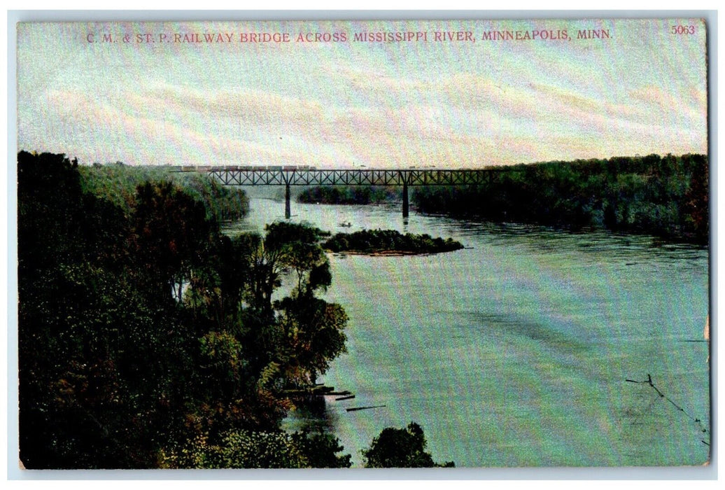 c1910 C.M. ST. P Railway Bridge Across Mississippi River Minneapolis MN Postcard
