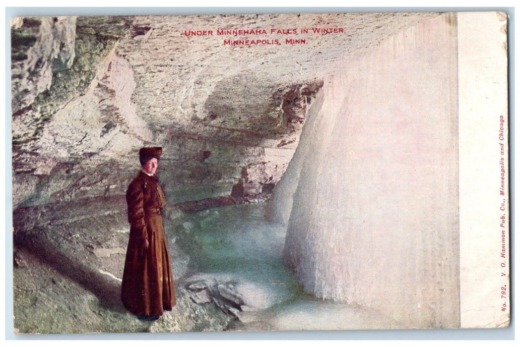 1909 Under Minnehaha Falls Winter Minneapolis Minnesota Antique Vintage Postcard