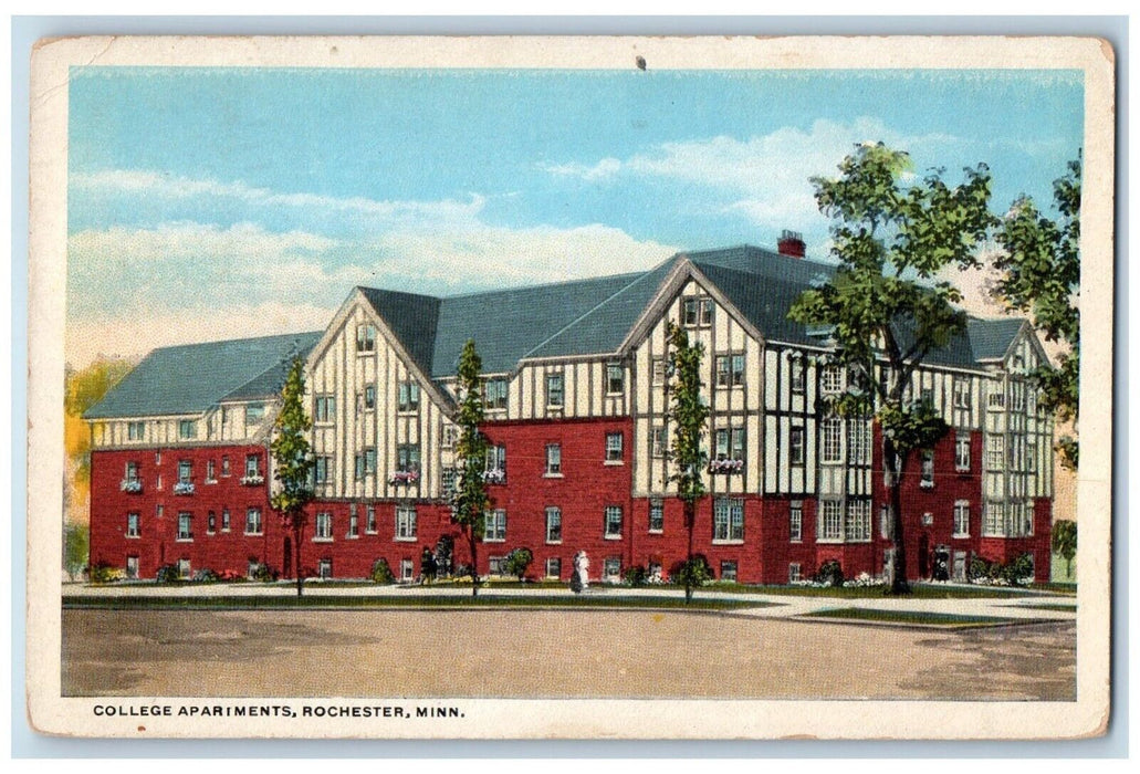 1921 Exterior View College Apartments Building Rochester Minnesota MN Postcard