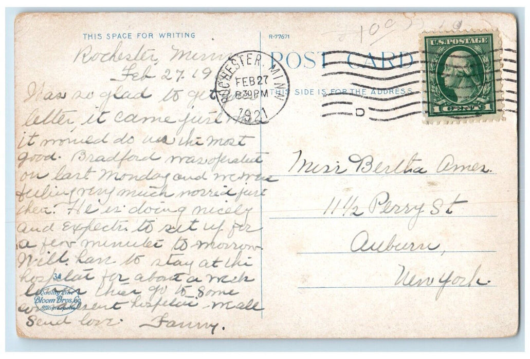 1921 Exterior View College Apartments Building Rochester Minnesota MN Postcard