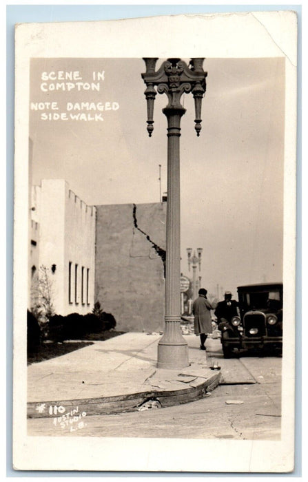 1933 Black Americana Earthquake Austin Studio Compton CA RPPC Photo Postcard