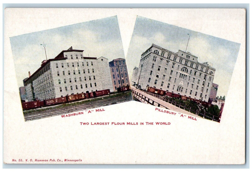 1905 Two Largest Flour Mills Multi-View Washburn Pillsbury Minnesota MN Postcard
