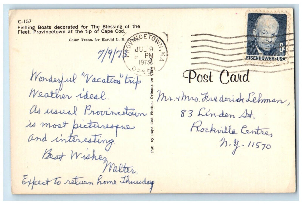 1973 Fishing Boats Blessing of the Fleet Cape Cod Massachusetts Antique Postcard