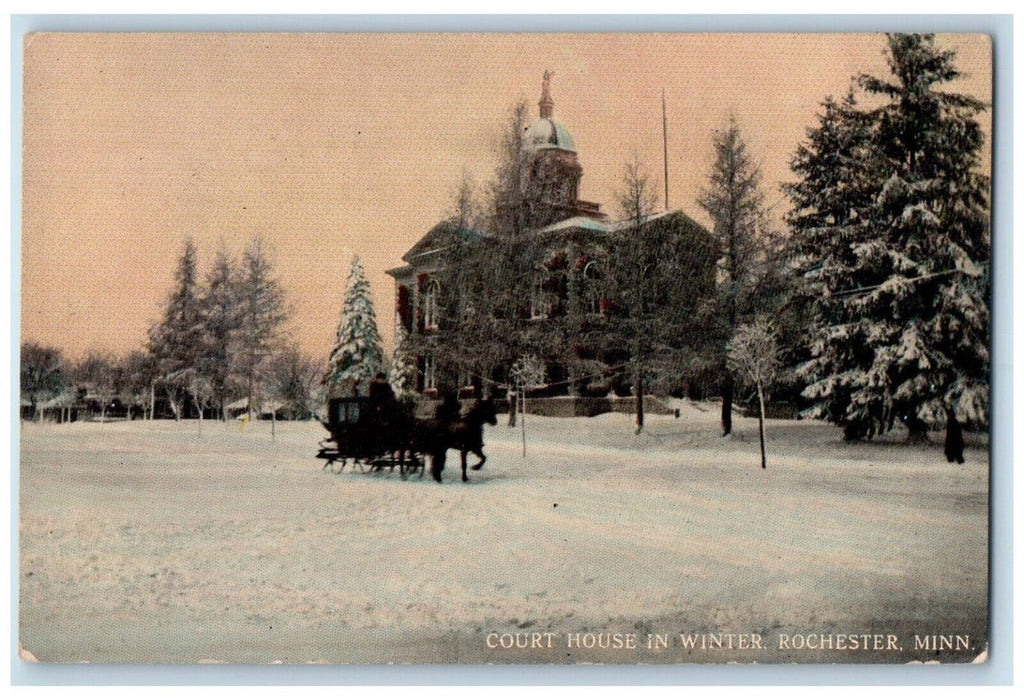 c1910 Court House Winter Carriage Rochester Minnesota Vintage Antique Postcard