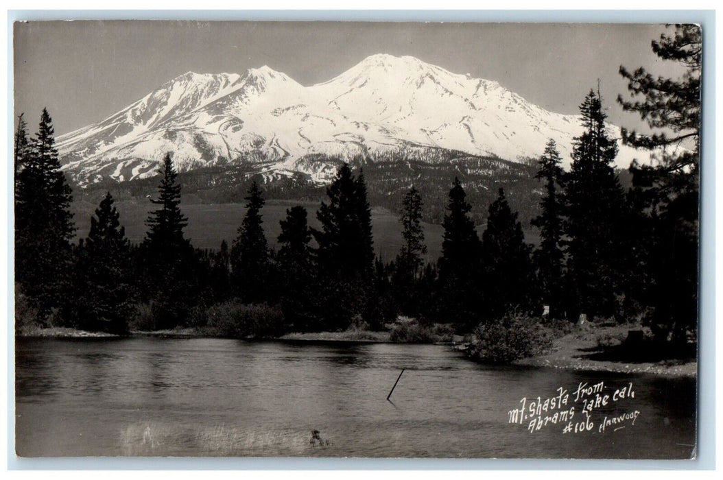c1930's Mt. Shasta From Abrams Lake Harwood California CA RPPC Photo Postcard