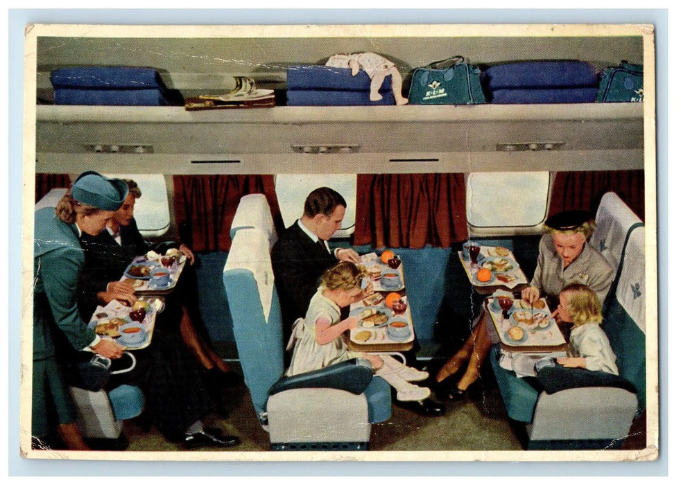 1953 KLM Airlines Stewardess Passenger Cabin Interior Johannesburg Postcard