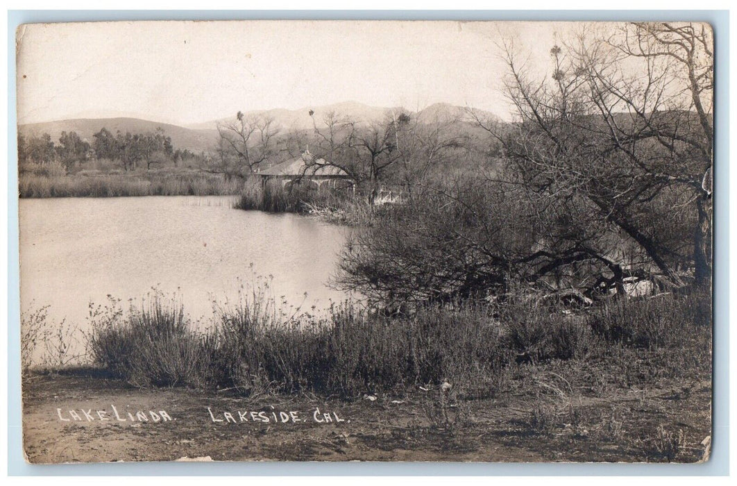 c1910's Lake Lindo Bridge Boathouse Lakeside California CA RPPC Photo Postcard