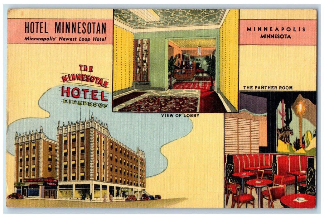 c1940 Hotel Minnesotan Multi-View Minneapolis Minnesota Antique Vintage Postcard
