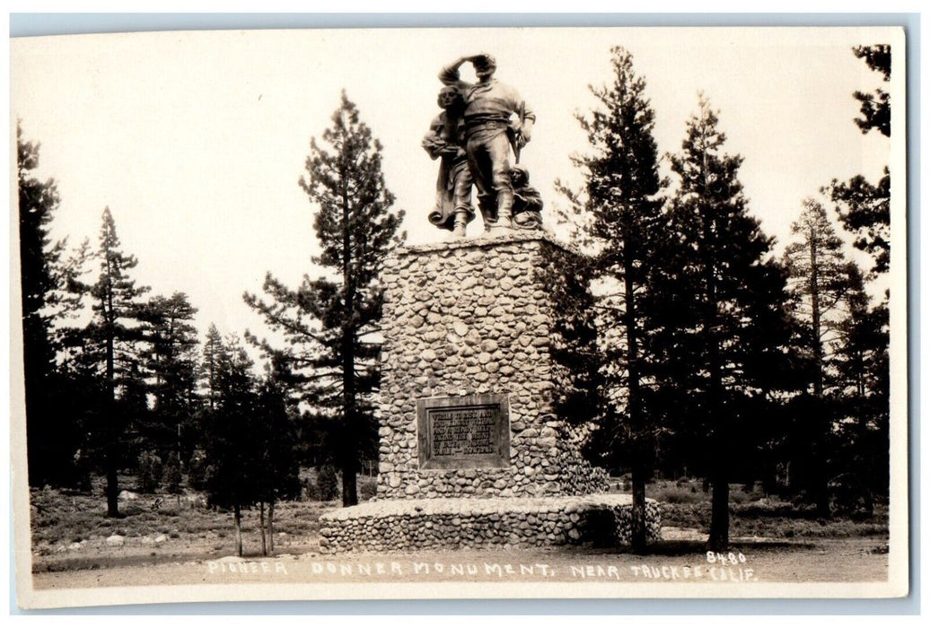 c1930's Donner Party Monument Statue Truckee California CA RPPC Photo Postcard
