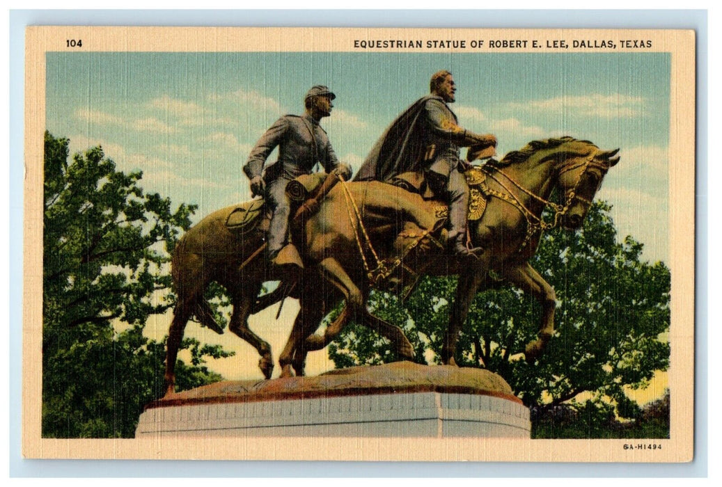 c1930's Equestrian Statue Of Robert E. Lee Dallas Texas TX Vintage Postcard