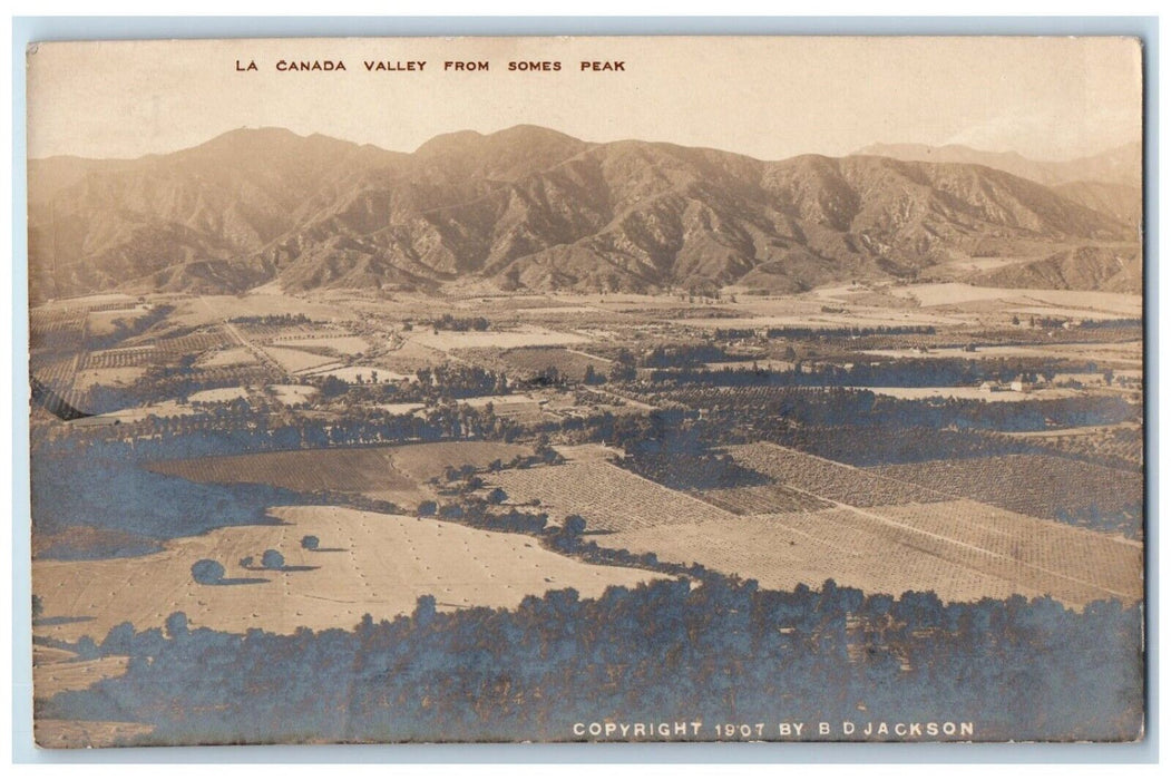 1908 La Canada Valley Somes Peak B.D. Jackson Birds Eye CA RPPC  Photo Postcard