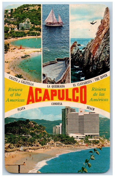 c1960's Acapulco Playa Codesa Beach Mexico Multiview Posted Vintage Postcard