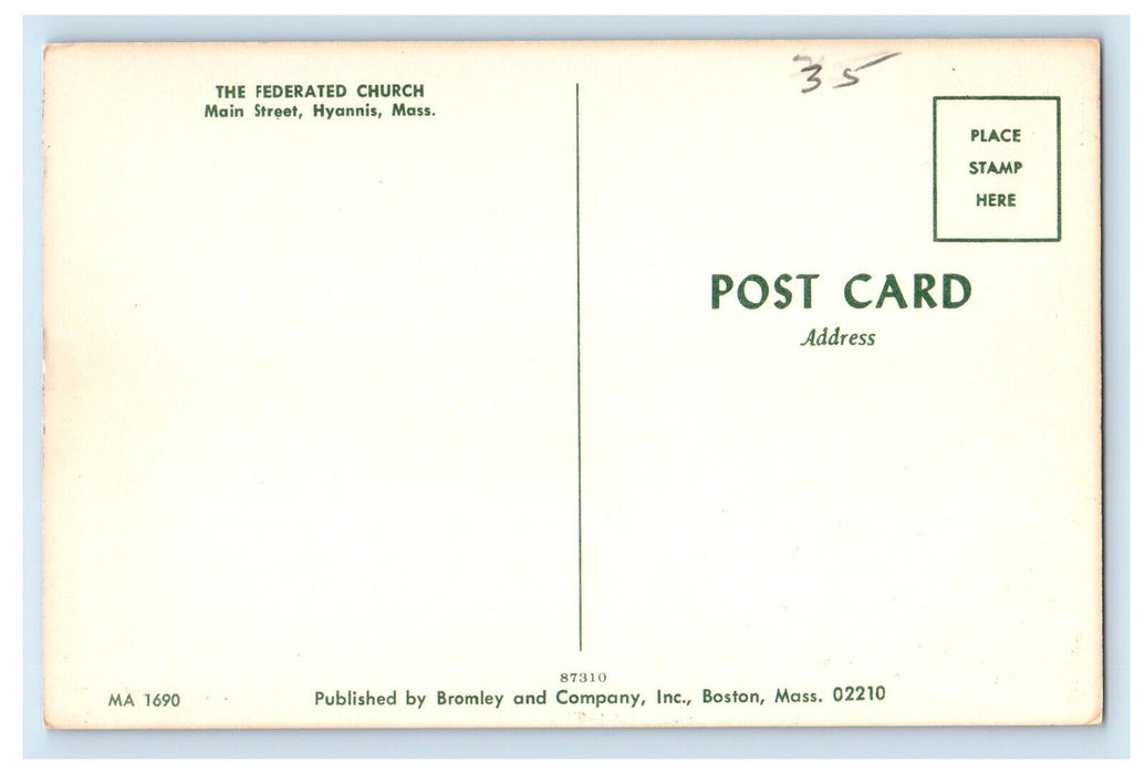 The Federated Church Main Street Cars Hyannis Massachusetts MA Vintage Postcard
