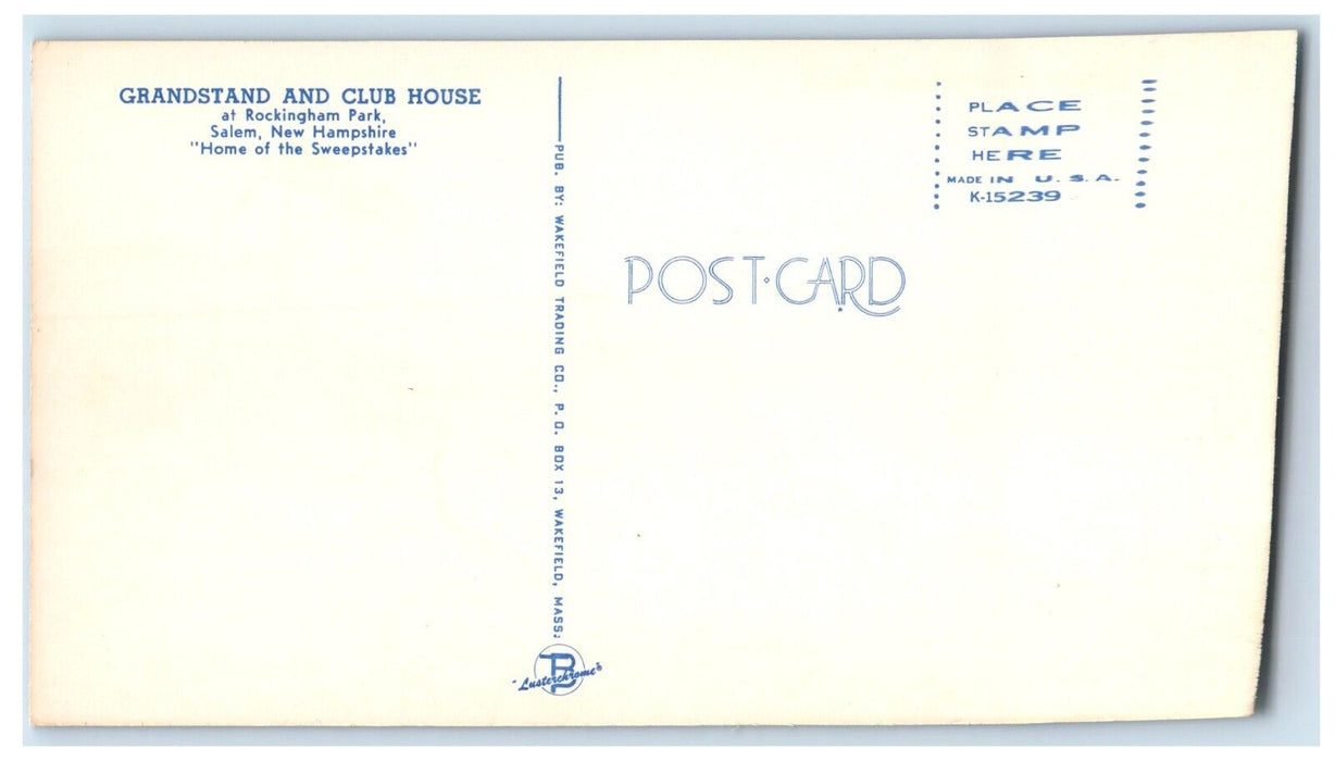 Rockingham Park Grandstand And Club House Salem New Hampshire NH Postcard