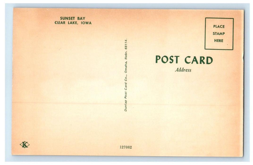 Greetings From Clear Lake Iowa IA, Sunset Bay Boat View Vintage Postcard