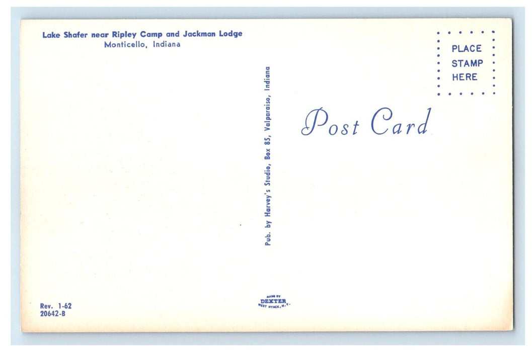 Lake Shafer Near Ripley Camp And Jackman Lodge Boat Monticello IN Postcard