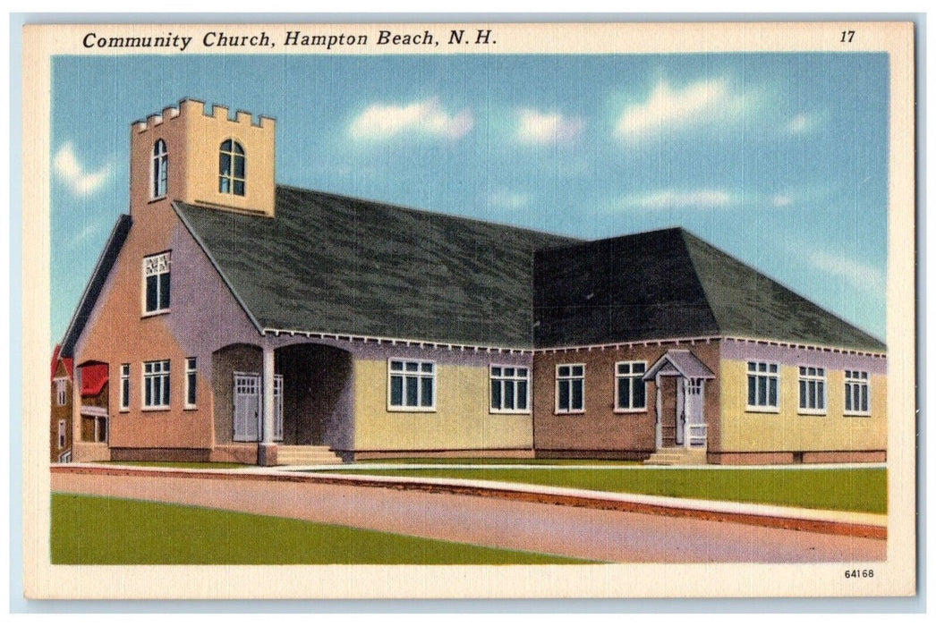 c1940 Community Church Building Exterior Hampton Beach New Hampshire NH Postcard